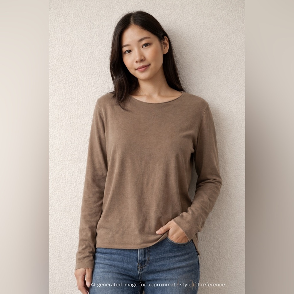 DIKTAT Taupe Long Sleeve Crewneck Top – 100% Cotton – Size M – Boutique